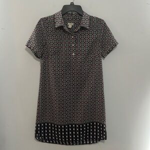 J Crew Printed Shirtdress Short-Sleeve Size 6P Dark Wine Amber Blue Red White